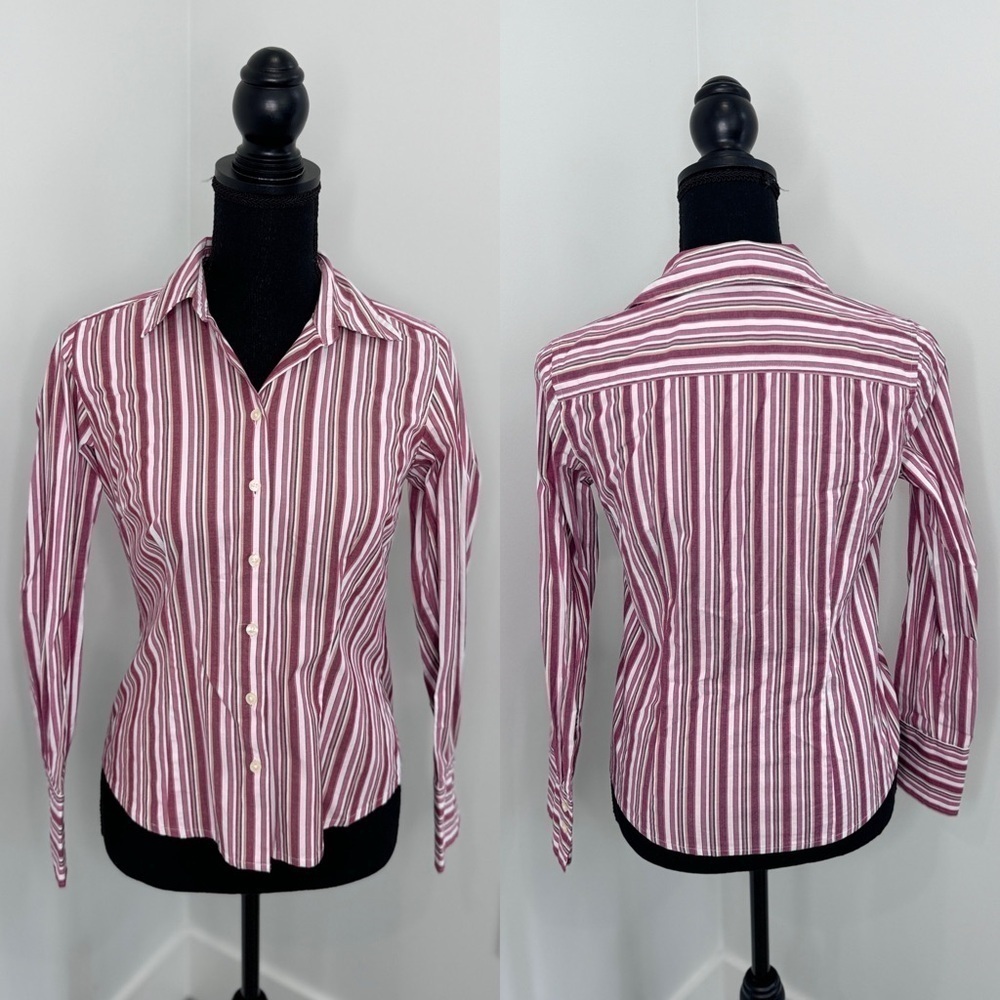 Ann Taylor Petite Purple and White Stripe Button Up (2P)
